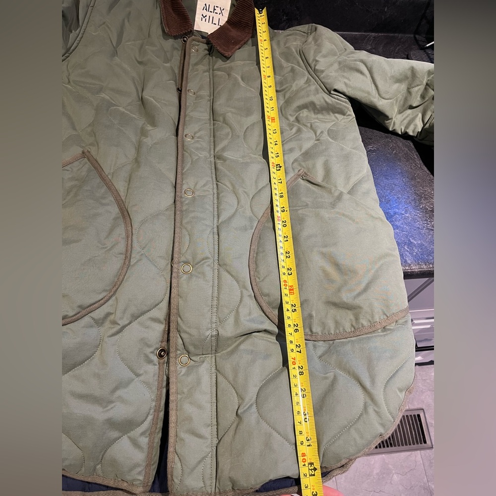 Alex Mill Quilted Utility Jacket in Olive Green with Brown Collar Size Medium - Picture 9 of 10